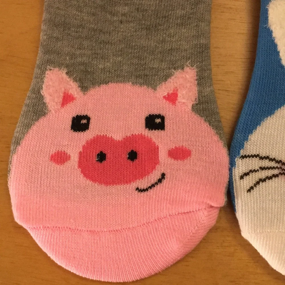 New Bundle Of 3 Kitty Bunny Piggy Lovers No Show Shoe Liners Socks Shoe Size 5-9